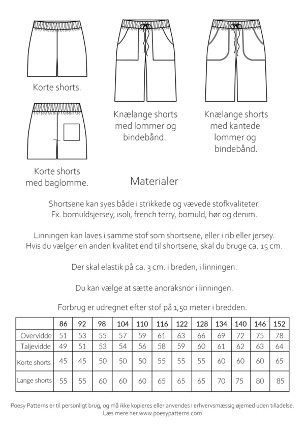 Shorts korte og lange 128 Poesy Patterns