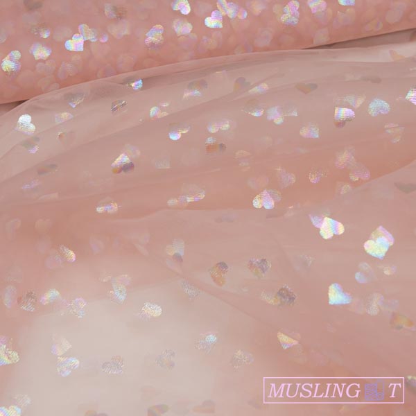 Tyl-regnbue-hjerter-Sart-pink Tyl - Hvid m. regnbuehjerter