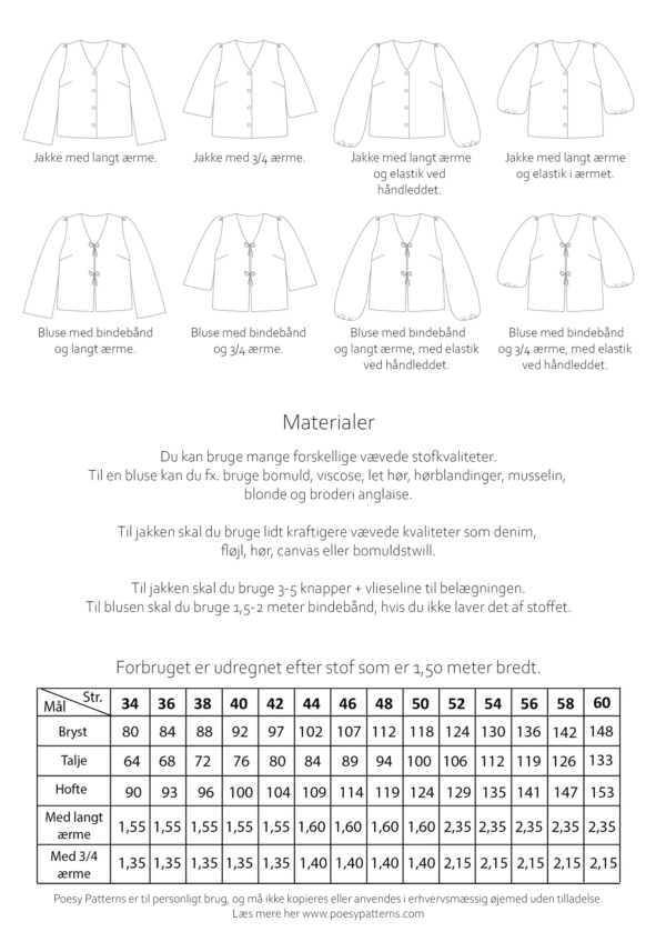 Bluse & jakke med pufærmer 1033 Poesy Patterns