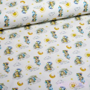 Bommuldsjersey-sovende-teddy Bomuldsjersey – Godnat bamser