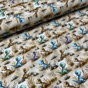 Bomuldsjersey – Farvede dinoer