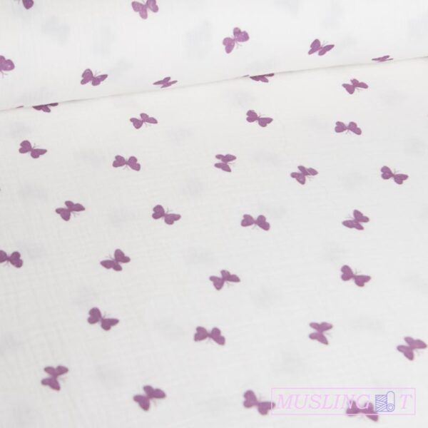 Musselin double gauze - Lilla sommerfugle