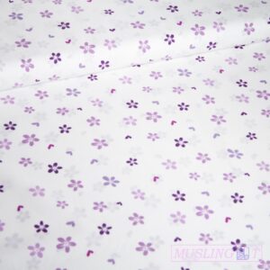Poplin - lilla blomster Poplin - Lilla blomster og hjerter