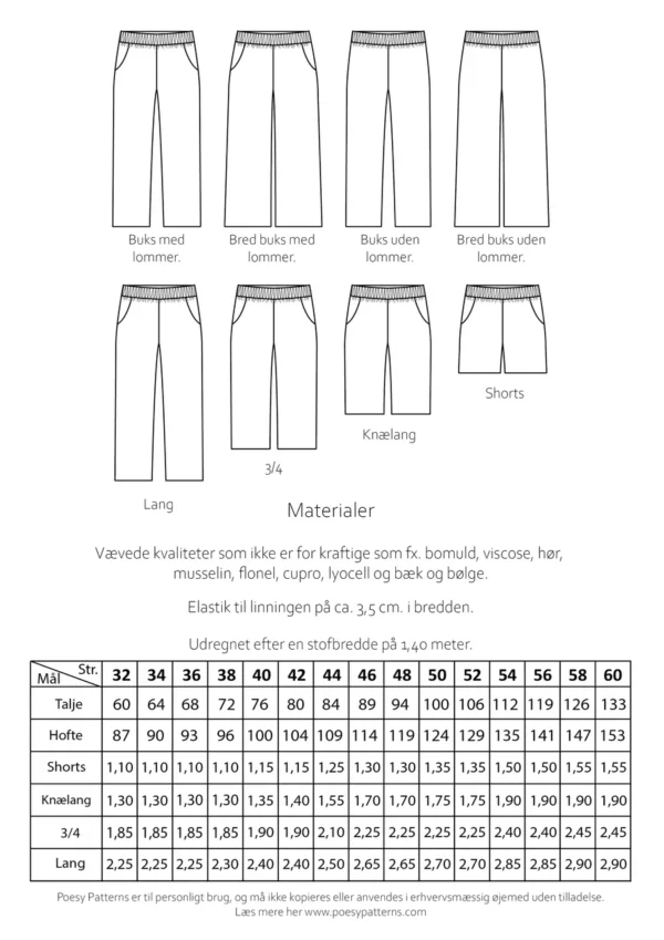 Bukser & shorts 1034 Poesy Patterns
